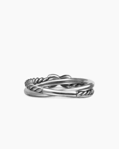 Petite X Ring Sterling Silver with Diamonds, 4mm