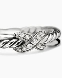 Petite X Ring Sterling Silver with Diamonds, 4mm
