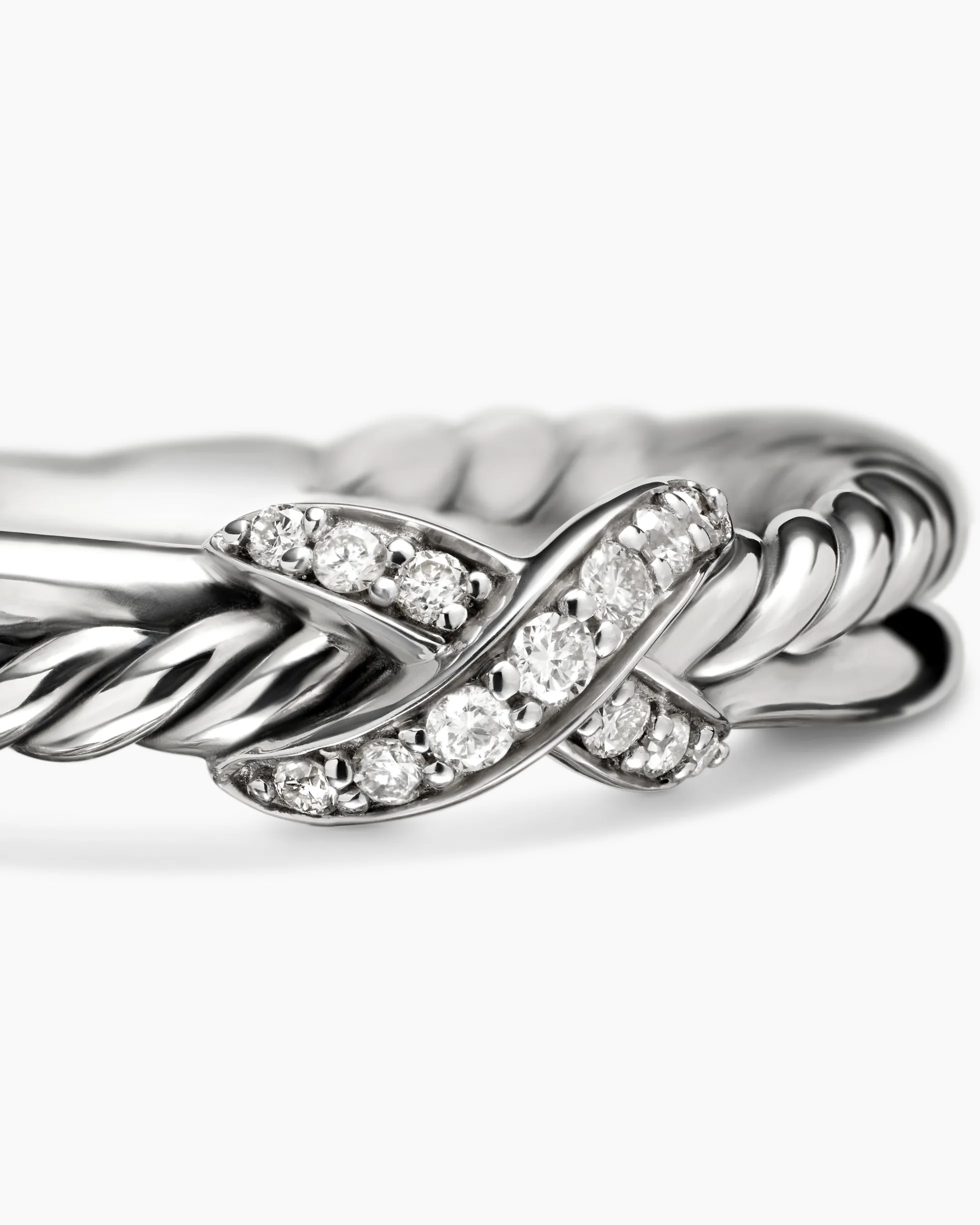 Petite X Ring Sterling Silver with Diamonds, 4mm