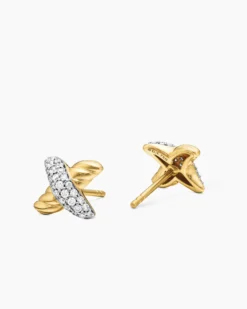 Petite X Stud Earrings 18K Yellow Gold with Diamonds, 8.4mm