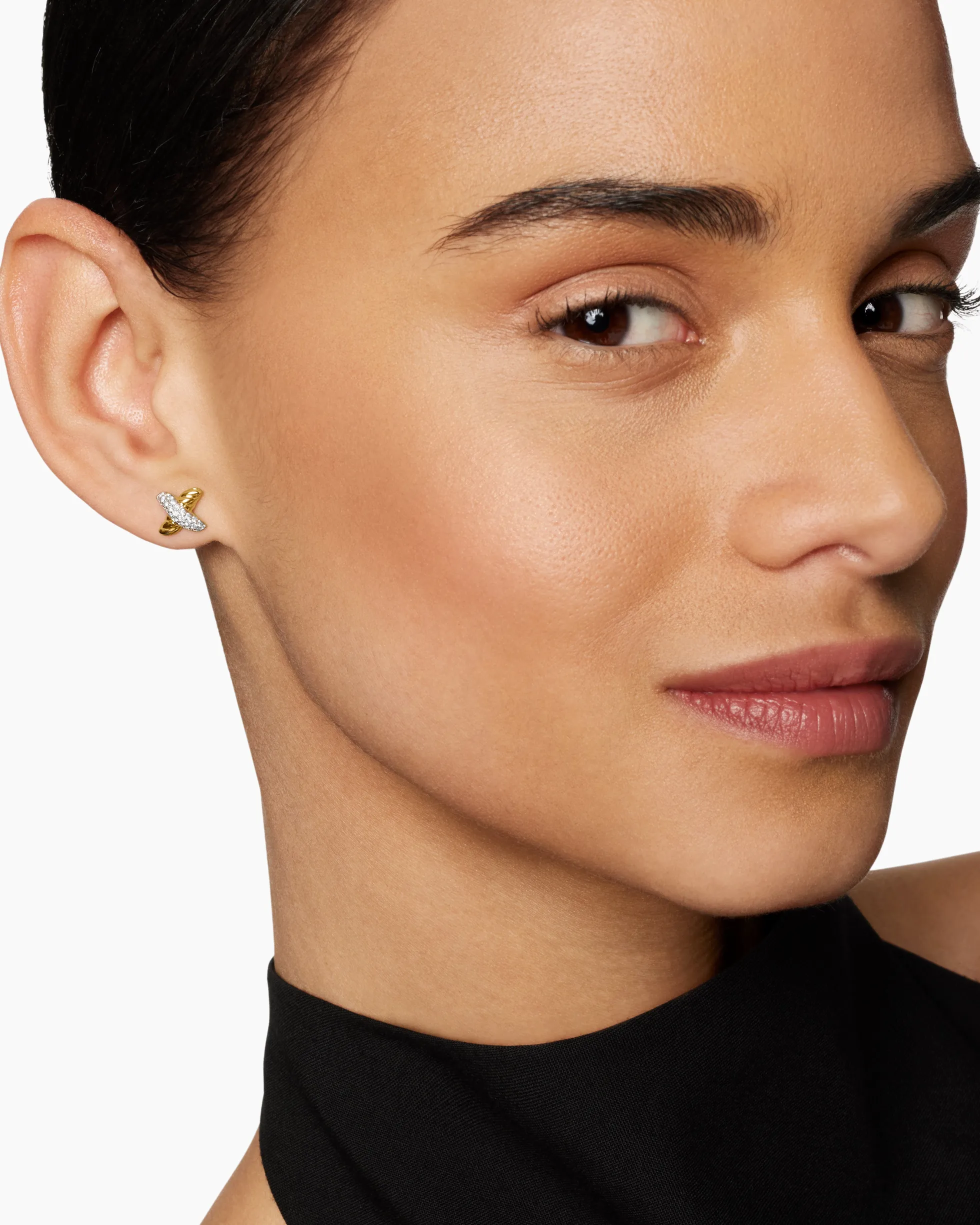 Petite X Stud Earrings 18K Yellow Gold with Diamonds, 8.4mm