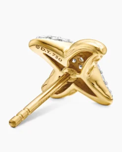 Petite X Stud Earrings 18K Yellow Gold with Diamonds, 8.4mm