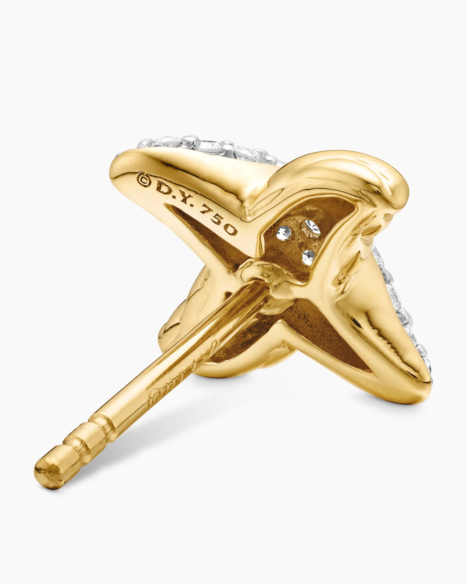 Petite X Stud Earrings 18K Yellow Gold with Diamonds, 8.4mm