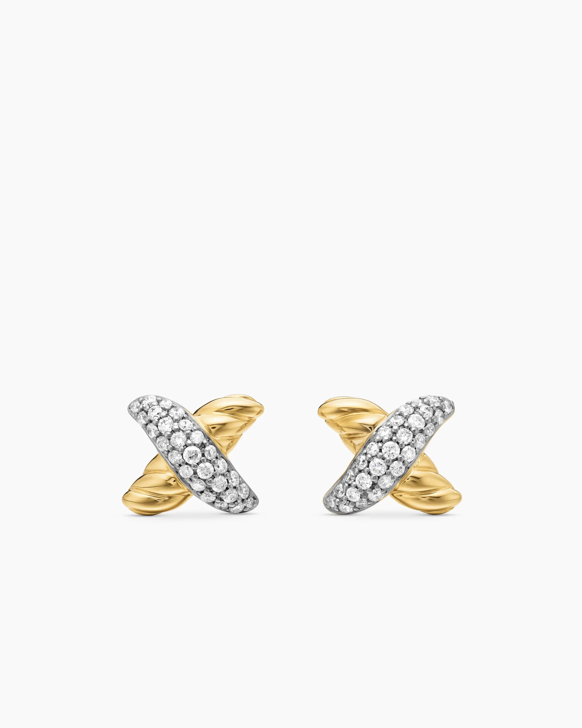 Petite X Stud Earrings 18K Yellow Gold with Diamonds, 8.4mm