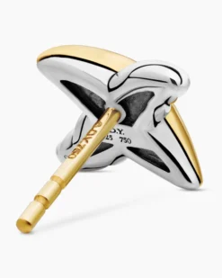 Petite X Stud Earrings Sterling Silver with 18K Yellow Gold, 7.5mm