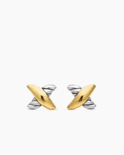 Petite X Stud Earrings Sterling Silver with 18K Yellow Gold, 7.5mm