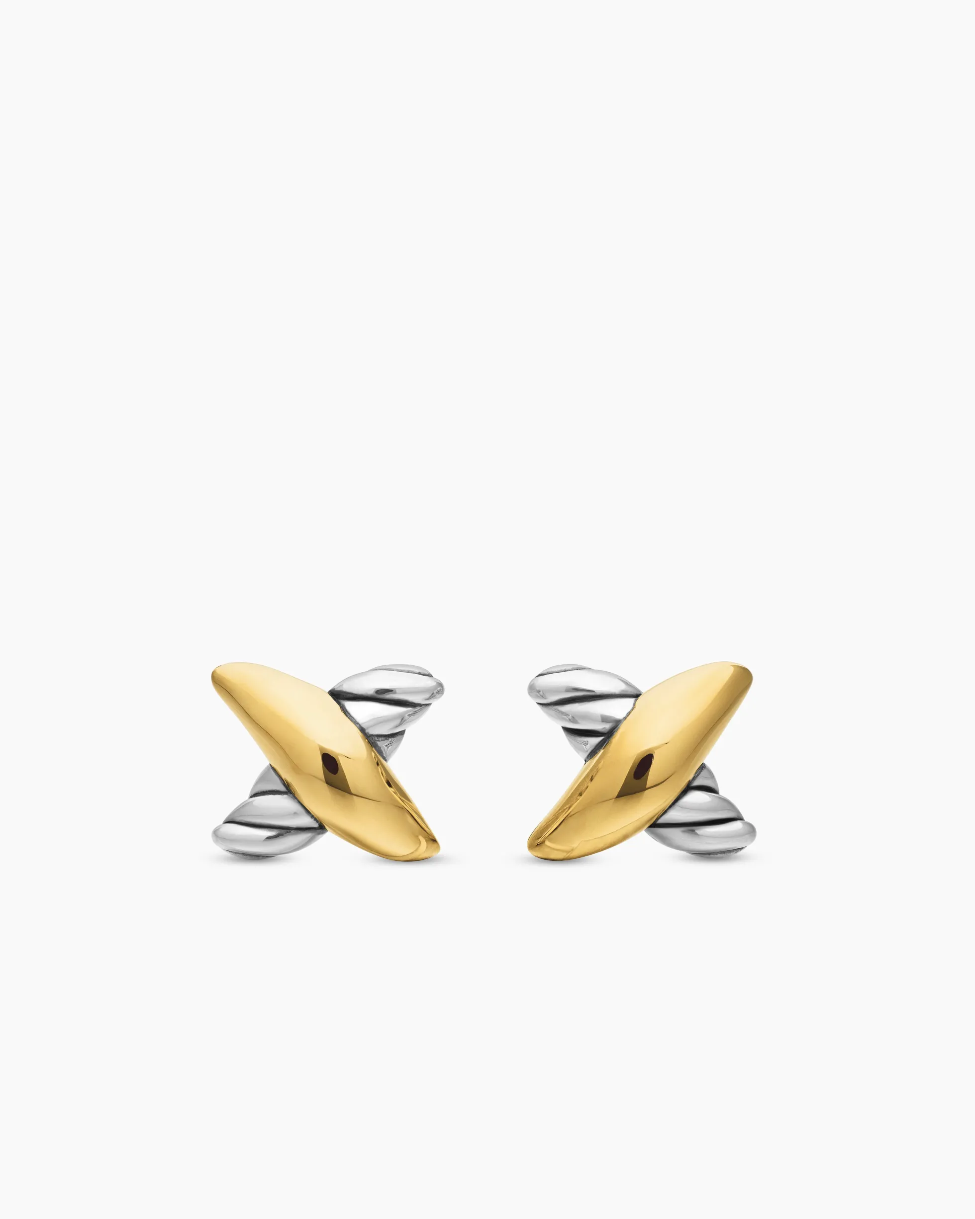 Petite X Stud Earrings Sterling Silver with 18K Yellow Gold, 7.5mm