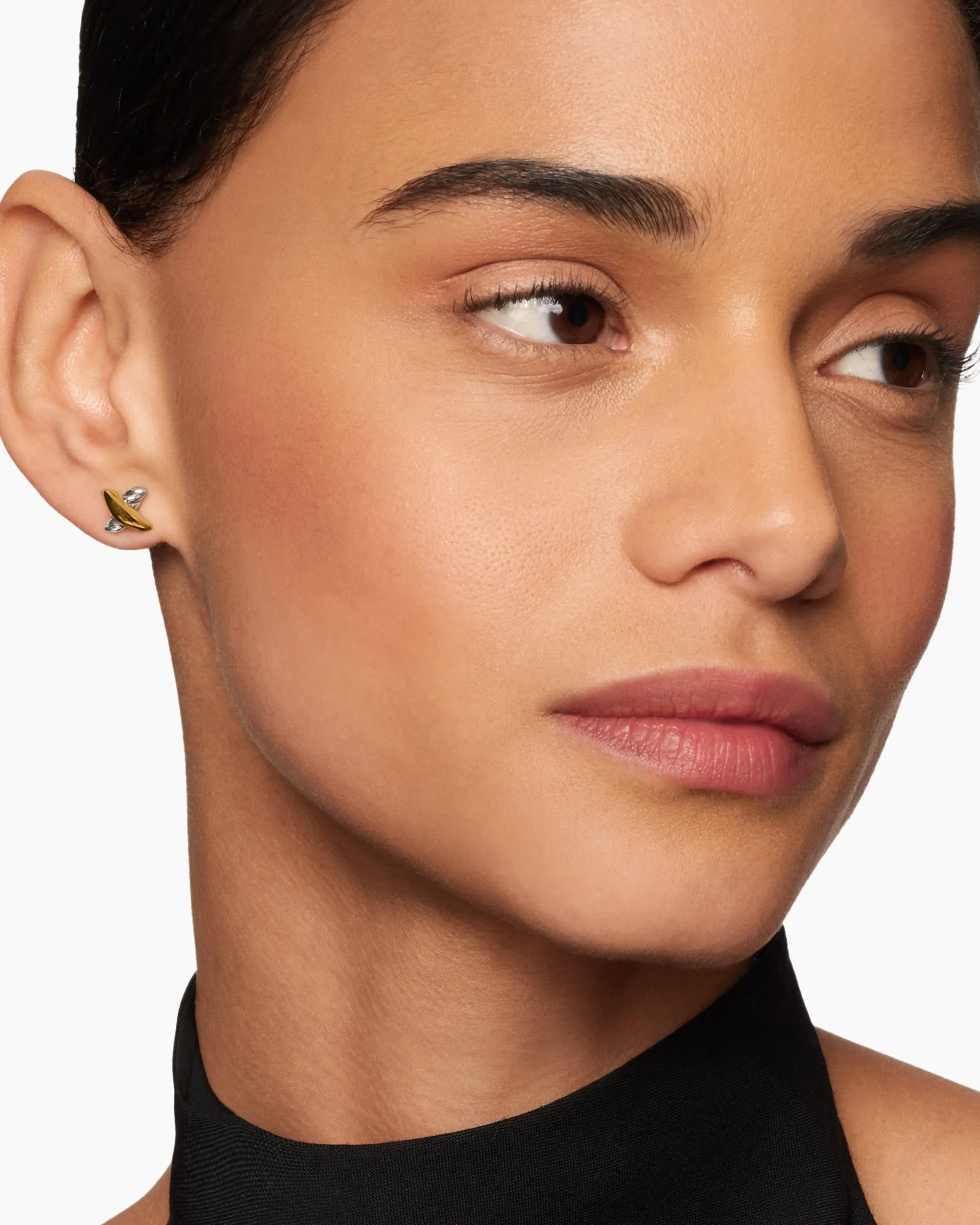 Petite X Stud Earrings Sterling Silver with 18K Yellow Gold, 7.5mm
