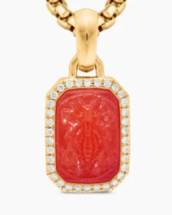 Petrvs® Bee Amulet 18K Yellow Gold with Carnelian and Diamonds, 15mm