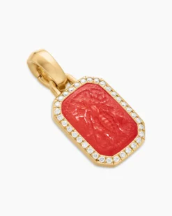 Petrvs® Bee Amulet 18K Yellow Gold with Carnelian and Diamonds, 15mm