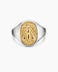 Petrvs® Bee Pinky Ring Sterling Silver with 18K Yellow Gold, 15.5mm