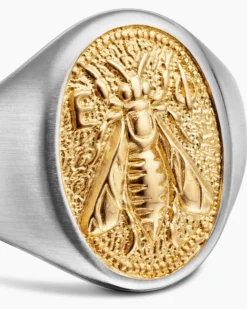 Petrvs® Bee Pinky Ring Sterling Silver with 18K Yellow Gold, 15.5mm