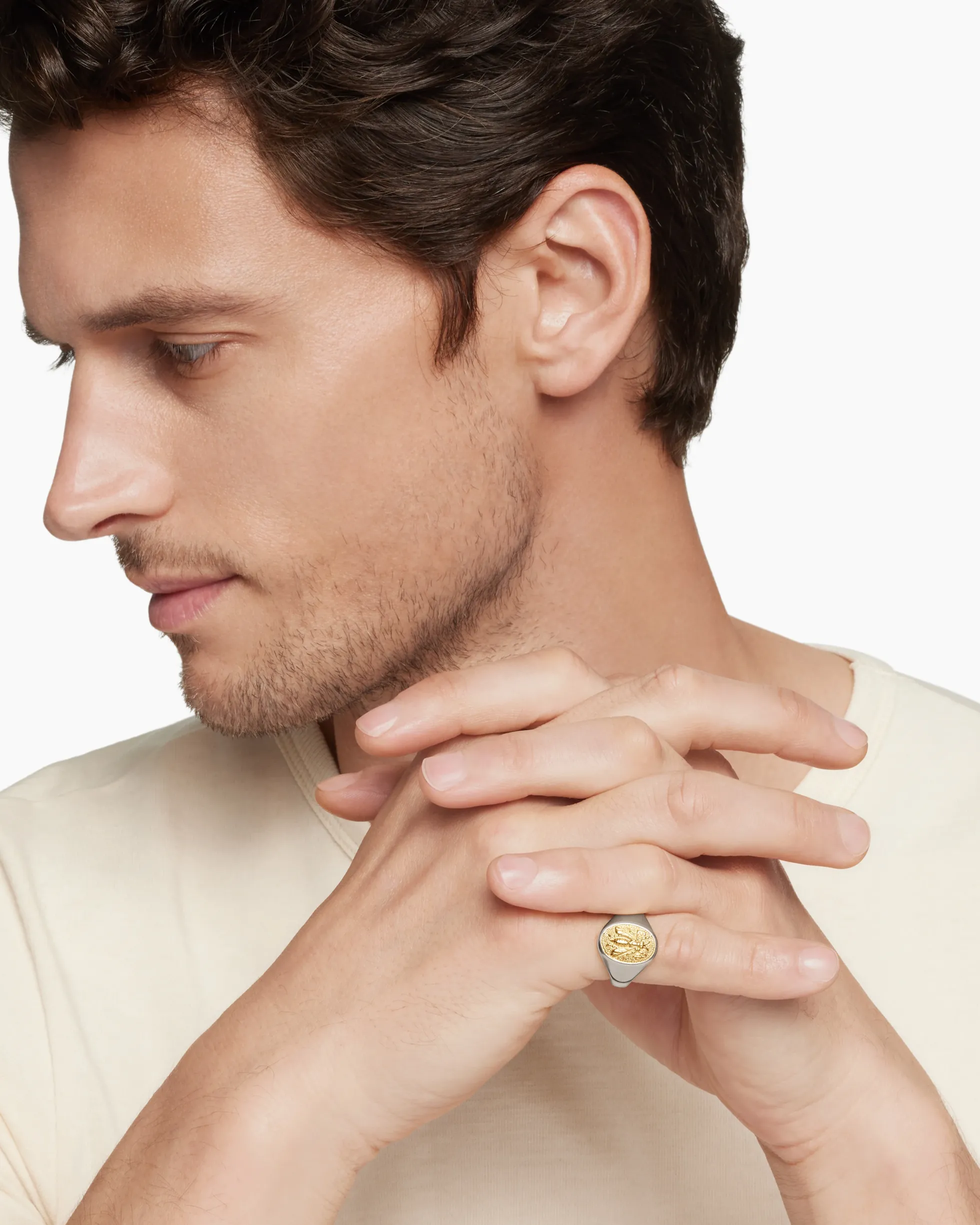 Petrvs® Bee Pinky Ring Sterling Silver with 18K Yellow Gold, 15.5mm