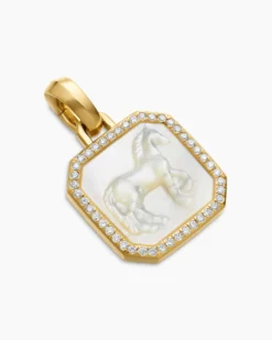 Petrvs® Horse Amulet 18K Yellow Gold with Mother of Pearl and Diamonds, 16.4mm