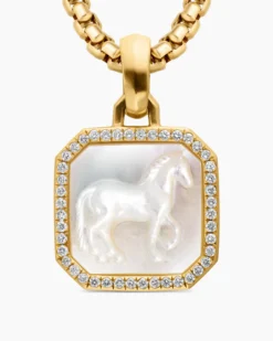 Petrvs® Horse Amulet 18K Yellow Gold with Mother of Pearl and Diamonds, 16.4mm