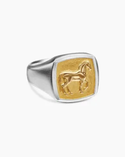 Petrvs® Horse Pinky Ring Sterling Silver with 18K Yellow Gold, 14.8mm