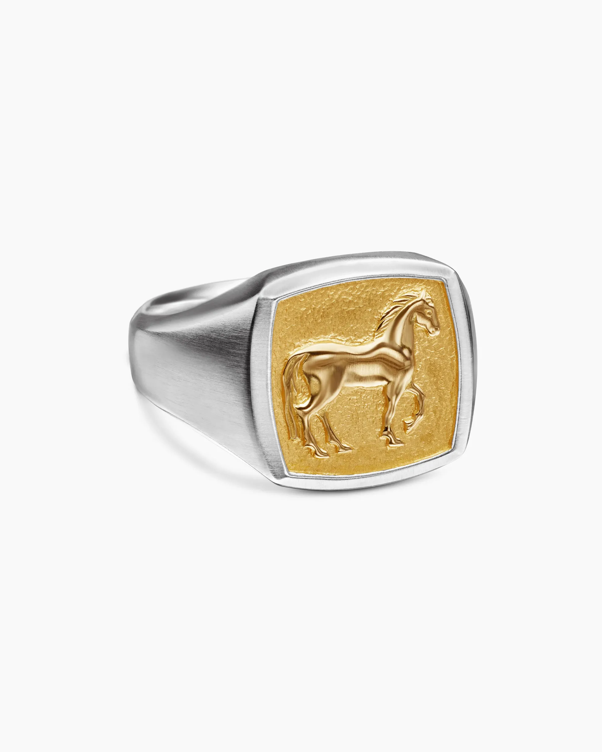 Petrvs® Horse Pinky Ring Sterling Silver with 18K Yellow Gold, 14.8mm