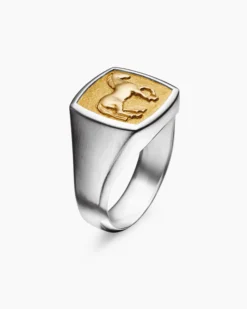 Petrvs® Horse Pinky Ring Sterling Silver with 18K Yellow Gold, 14.8mm