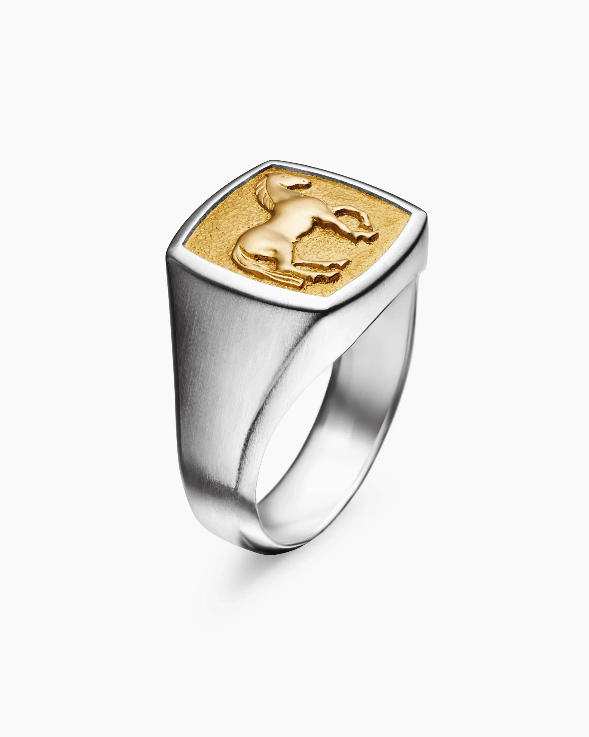 Petrvs® Horse Pinky Ring Sterling Silver with 18K Yellow Gold, 14.8mm