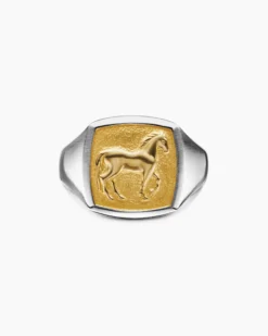 Petrvs® Horse Pinky Ring Sterling Silver with 18K Yellow Gold, 14.8mm