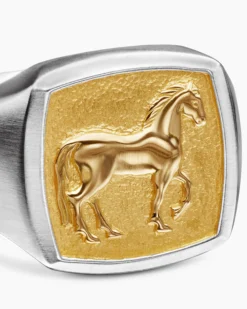 Petrvs® Horse Pinky Ring Sterling Silver with 18K Yellow Gold, 14.8mm