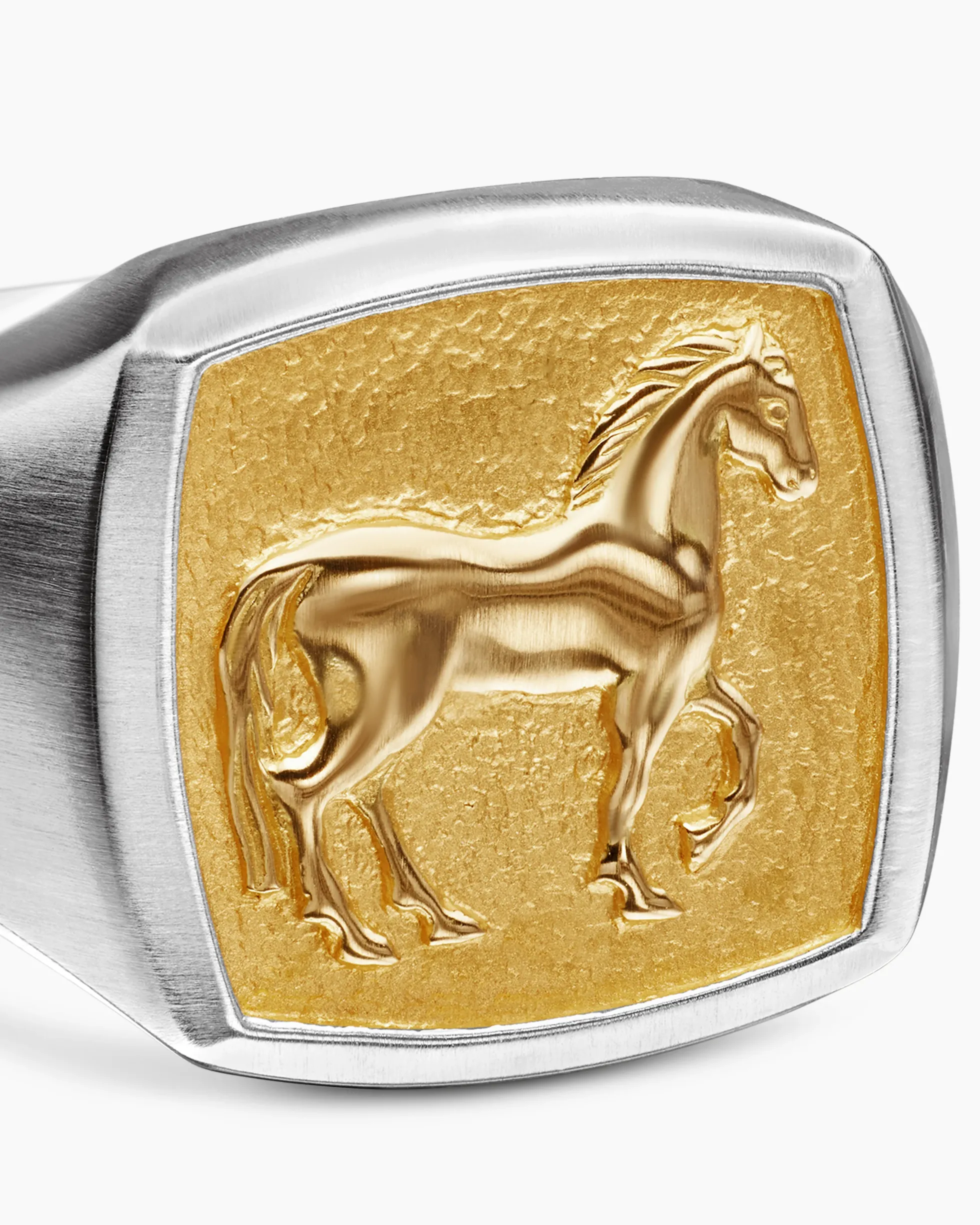 Petrvs® Horse Pinky Ring Sterling Silver with 18K Yellow Gold, 14.8mm