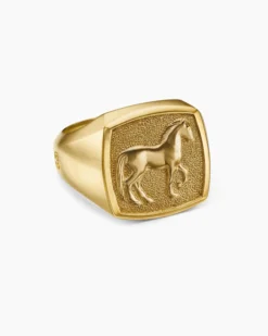 Petrvs® Horse Signet Ring 18K Yellow Gold, 18.3mm