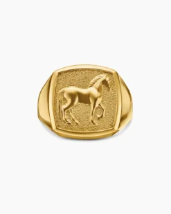 Petrvs® Horse Signet Ring 18K Yellow Gold, 18.3mm
