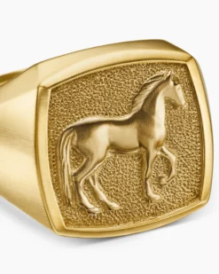 Petrvs® Horse Signet Ring 18K Yellow Gold, 18.3mm