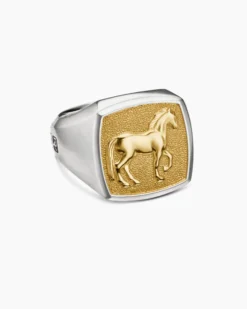Petrvs® Horse Signet Ring Sterling Silver with 18K Yellow Gold, 18.3mm