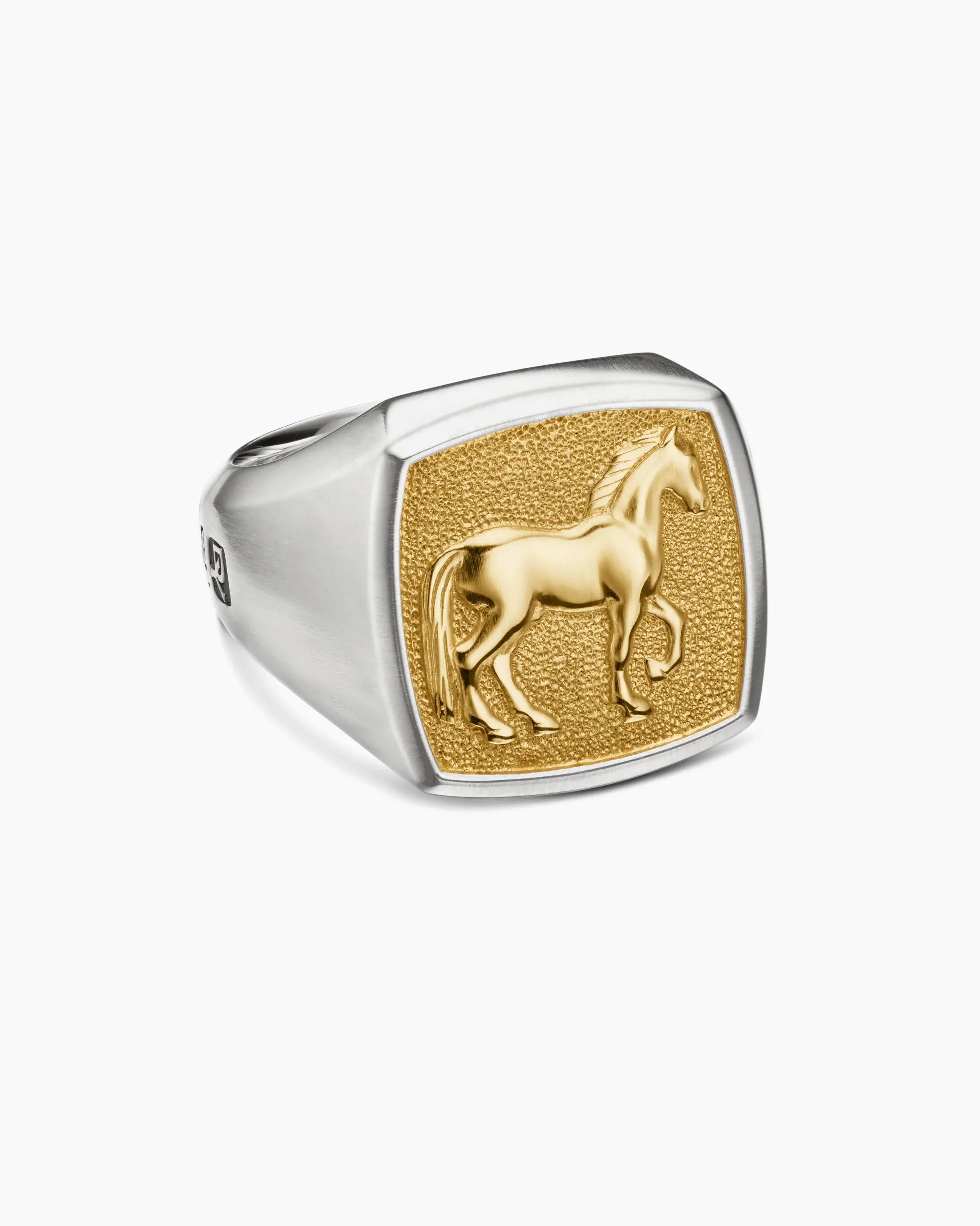 Petrvs® Horse Signet Ring Sterling Silver with 18K Yellow Gold, 18.3mm