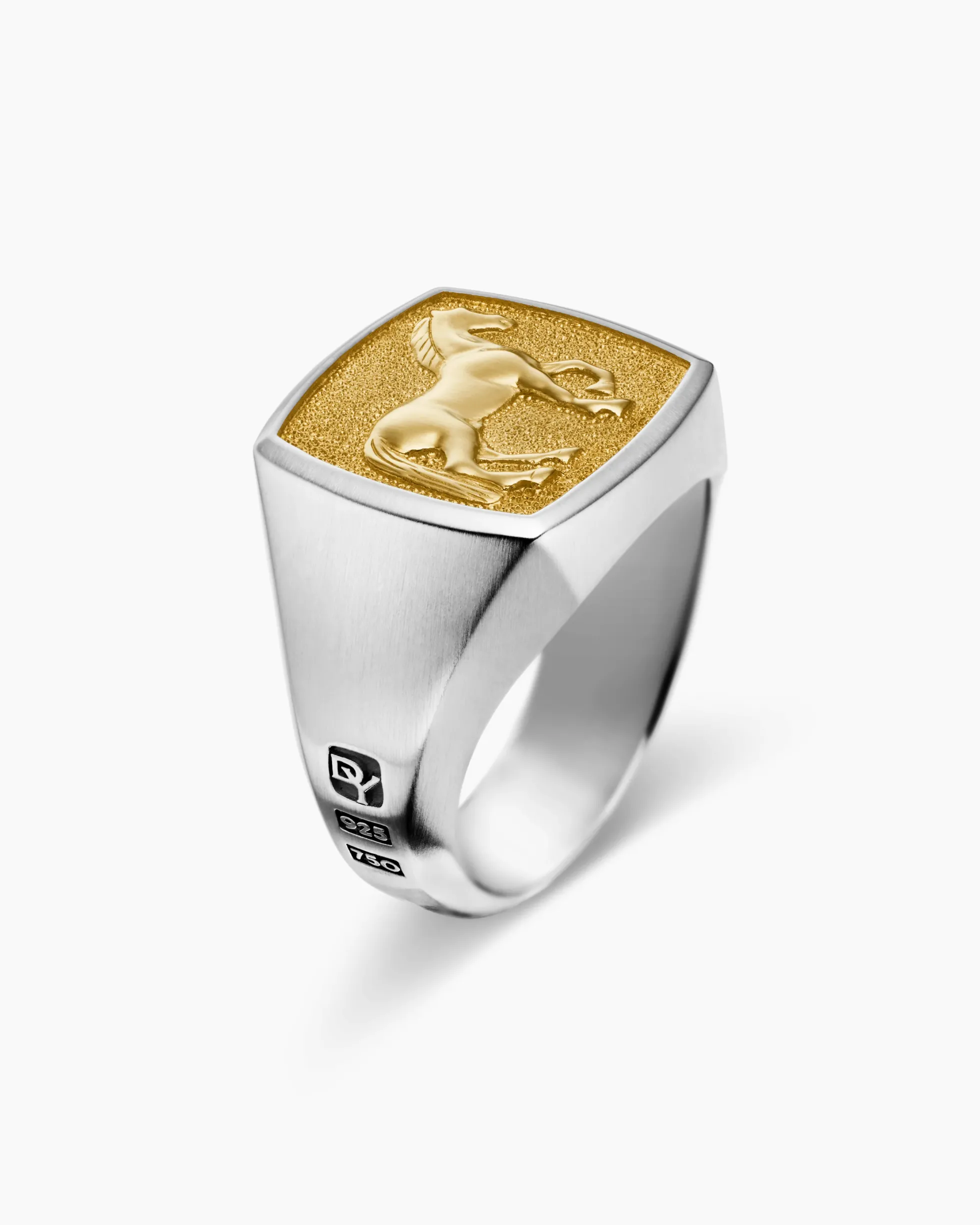 Petrvs® Horse Signet Ring Sterling Silver with 18K Yellow Gold, 18.3mm