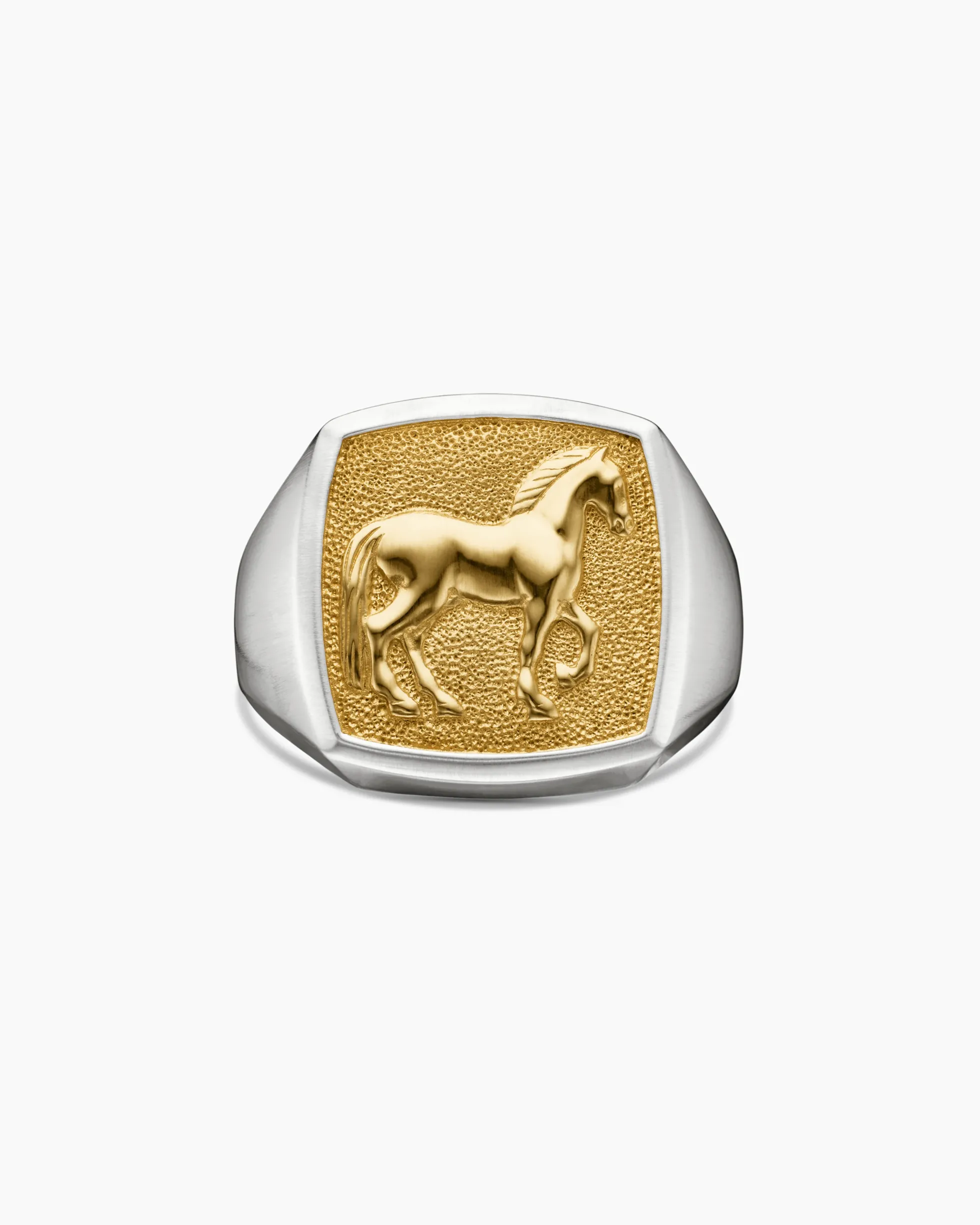 Petrvs® Horse Signet Ring Sterling Silver with 18K Yellow Gold, 18.3mm