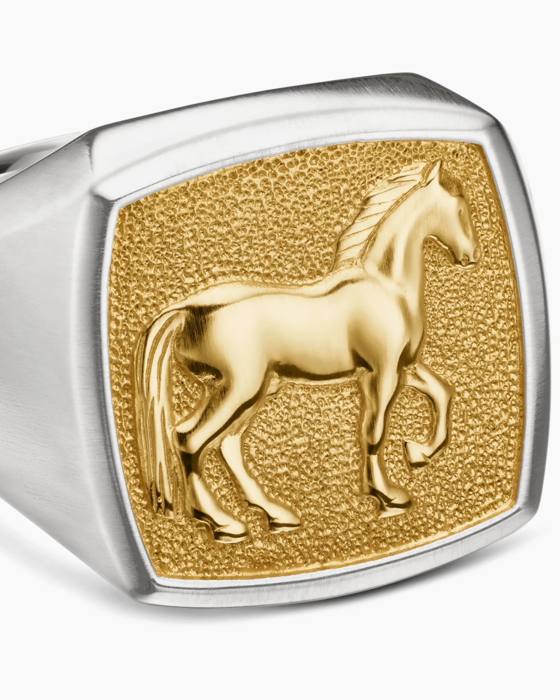 Petrvs® Horse Signet Ring Sterling Silver with 18K Yellow Gold, 18.3mm