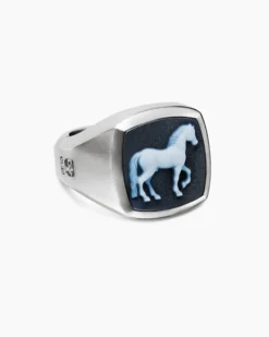 Petrvs® Horse Signet Ring Sterling Silver with Banded Agate, 18.3mm