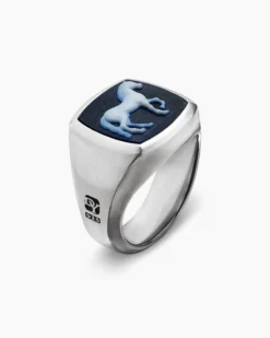 Petrvs® Horse Signet Ring Sterling Silver with Banded Agate, 18.3mm