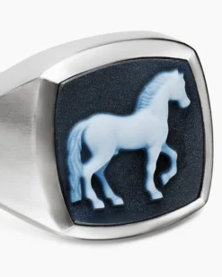 Petrvs® Horse Signet Ring Sterling Silver with Banded Agate, 18.3mm