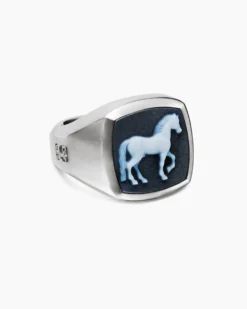 Petrvs® Horse Signet Ring Sterling Silver with Banded Agate, 18.3mm