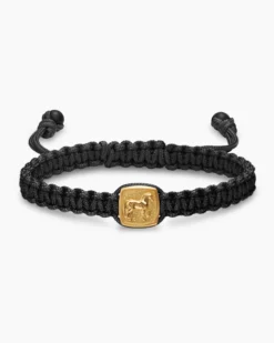 Petrvs® Horse Woven Station Bracelet Black Nylon with 18K Yellow Gold and Black Onyx, 11.9mm