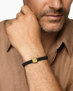 Petrvs® Horse Woven Station Bracelet Black Nylon with 18K Yellow Gold and Black Onyx, 11.9mm