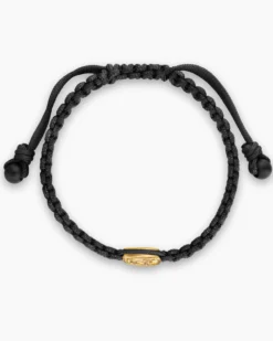 Petrvs® Horse Woven Station Bracelet Black Nylon with 18K Yellow Gold and Black Onyx, 11.9mm