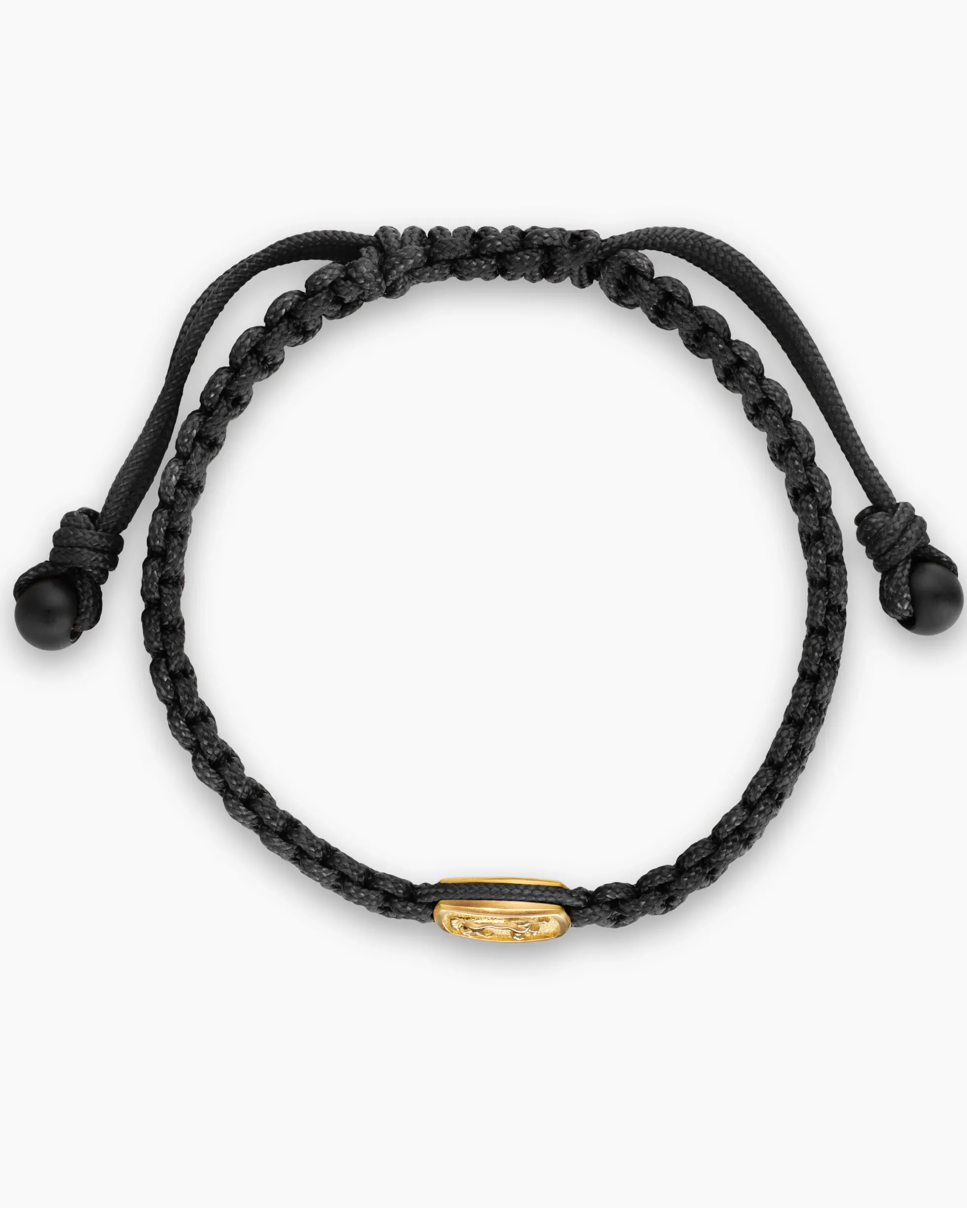 Petrvs® Horse Woven Station Bracelet Black Nylon with 18K Yellow Gold and Black Onyx, 11.9mm
