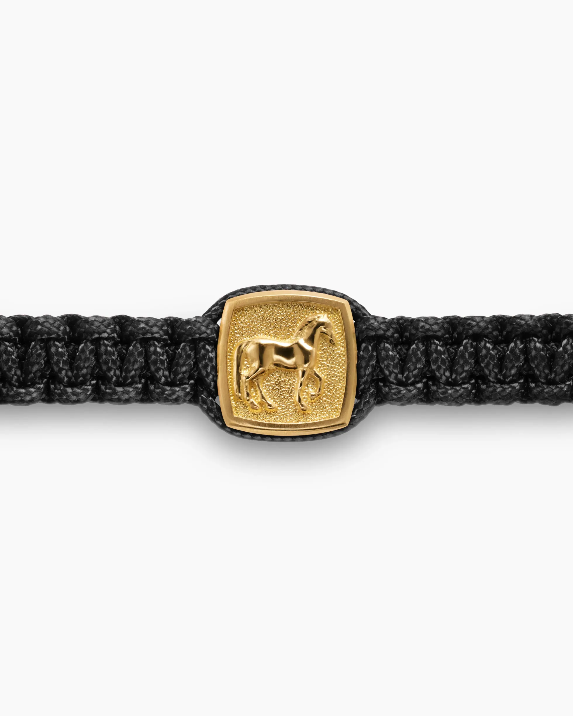 Petrvs® Horse Woven Station Bracelet Black Nylon with 18K Yellow Gold and Black Onyx, 11.9mm