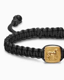 Petrvs® Horse Woven Station Bracelet Black Nylon with 18K Yellow Gold and Black Onyx, 11.9mm