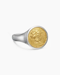 Petrvs® Lion Pinky Ring Sterling Silver with 18K Yellow Gold, 15mm