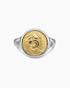 Petrvs® Lion Pinky Ring Sterling Silver with 18K Yellow Gold, 15mm