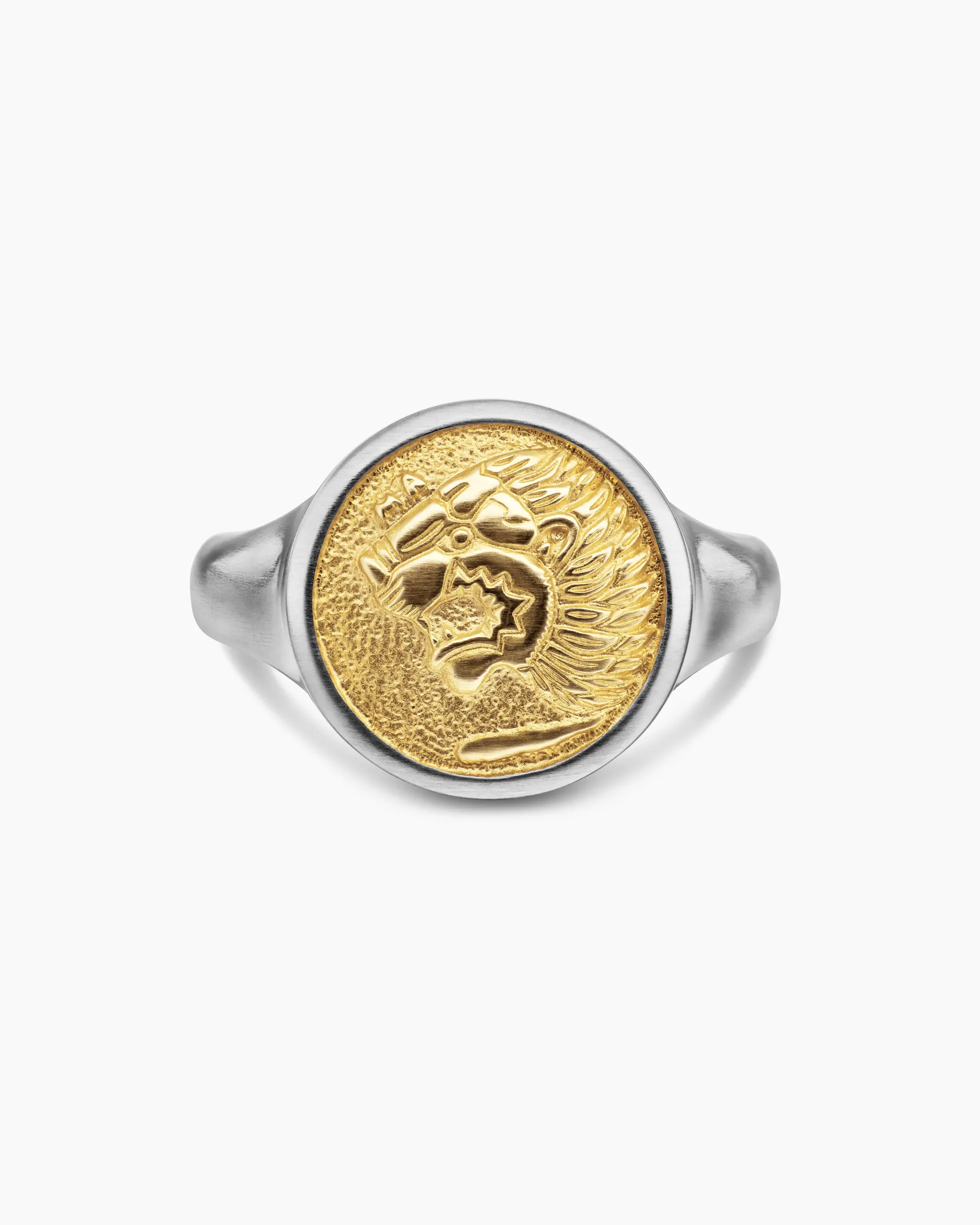 Petrvs® Lion Pinky Ring Sterling Silver with 18K Yellow Gold, 15mm