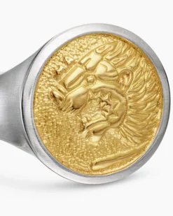 Petrvs® Lion Pinky Ring Sterling Silver with 18K Yellow Gold, 15mm