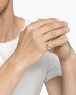 Petrvs® Lion Pinky Ring Sterling Silver with 18K Yellow Gold, 15mm