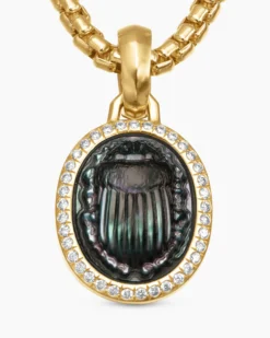 Petrvs® Scarab Amulet 18K Yellow Gold with Black Mother of Pearl and Diamonds, 16.3mm
